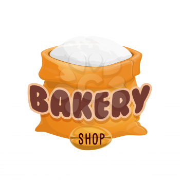 Bakery shop icon, flour bag and wheat grain vector symbol. Bakery and bread shop icon for pastry or patisserie store with baked food products of wheat or rye grain