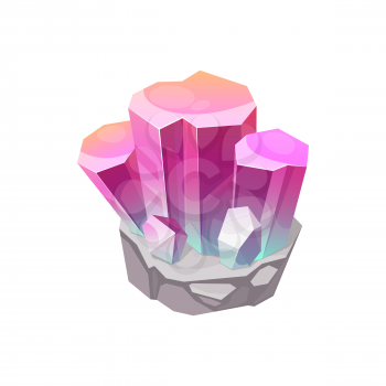 Crystal gem, gemstone jewel, mineral stone quartz, vector isolated icon. Precious red purple diamond or ruby amethyst crystal, jewelry or glass rhinestone rock