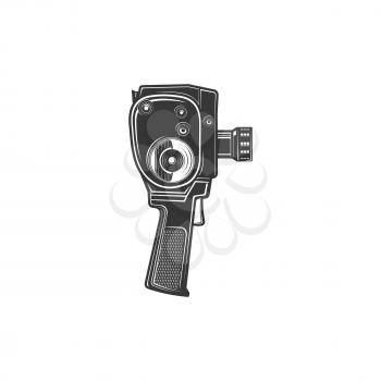 Film production and photo shooting tool, retro motion picture object isolated monochrome icon. Vector film making device photo camera, cinema shooting equipment, manual photo cam in retro style