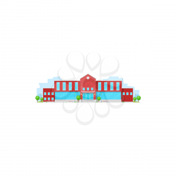 School building, college or university campus, flat vector icon isolated. Education architecture house, schoolhouse or preschool academy, student study center hall, high and elementary school building