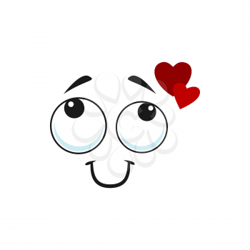 Emoticon in love isolated emoji with hearts over head. Vector cute character with loving eyes, chatting symbol. Flirting funny smiley, facial emotion of passion and happiness, joyful friendly emoji