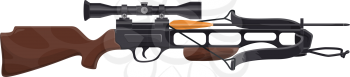 Optical weapon, sniper rifle isolated firearm realistic icon. Vector telescopic gun, hunting equipment, accuracy international arctic warfare. Army fight ammunition, quarter battle combat shotgun