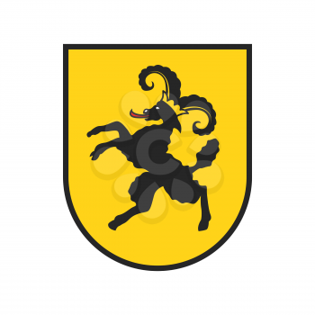 Switzerland canton emblem or arms, Swiss heraldic icon Schaffhausen region, vector. Swiss canton banner sign or flag of Schaffouse district with goat on yellow shield