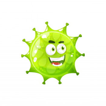 Bacteria character, microorganism with big eyes isolated angry bacteria cell. Vector bacterial funny pathogen, biological monster. Microbiological coronavirus infection icon, microbe organism emoticon
