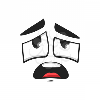Cartoon face vector icon, disappointed or upset emoji, funny facial expression. Unhappy negative feelings, regret, sadness emotion isolated on white background