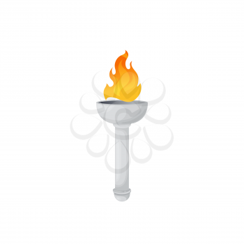 Torch or fire flame lantern, ancient burning light in marble stick, vector icon. Medieval Greek torch or firelight, Olympus gods and sport games victory and championship winner torchlight