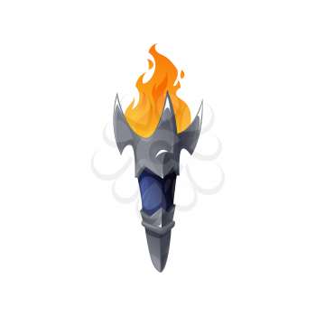 Flaming torch on wooden handle isolated flat cartoon icon. Vector burning ignite with fire, symbol of olympic paralympic games, olympiad mascot. Bright it on stick, honor, freedom and achievement