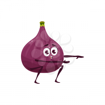 Fig fruit, healthy food and fitness activity, vector cartoon character. Topical fruit in sport training from vitamins and healthy nutrition or energy drink and juice ingredient