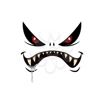 Monster face isolated vector icon, cartoon emotion. Halloween creature with creepy squinted eyes and mouth with sharp teeth. Alien or angry ghost spooky emoji