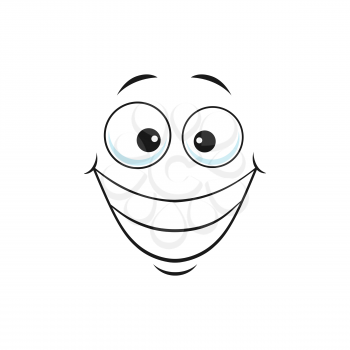Grinning smiley showing teeth, happy face with broad smile isolated icon. Vector smiling emoji with big eyes, social network speech element, chatbot avatar. Kind emoticon with big toothy smile
