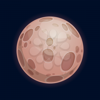 Fantasy planet, satellites in space, far alien world isolated flat cartoon icon. Vector galaxy exoplanet or deep space planet with desert surface covered by craters, moon or asteroid, habitable place