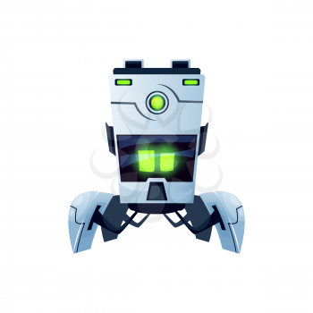 Robot cartoon character with flexible parts isolated realistic icon. Vector futuristic ai robot with big display and folding legs with grabs. Artificial intelligence futuristic electronic machine
