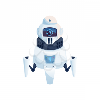 Humanoid robot isolated futuristic cyborg digital character with screen display on head. Vector modern kids toy, artificial intelligence smart automation. Virtual reality cyber modern ai machine