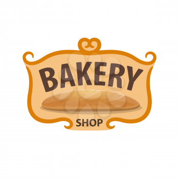 Bakery shop icon, wheat bread baked production vector emblem isolated on white background. Fresh cereal pastry and bake products, long loaf, grocery food retail label for shop, advertising promotion