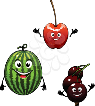 Royalty Free Clipart Image of a Watermelon, Currants and a Cherry