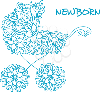 Royalty Free Clipart Image of a Blue Floral Baby Carriage