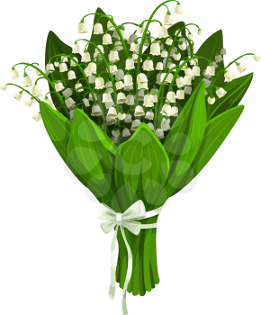 Bouquet of lilies of the valley isolated spring flowers. Vector bunch of spring-flowering plants