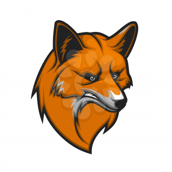 Fox head isolated mascot icon. Vector snout or muzzle of angry red fox animal hunter, wild canine profile. Hunting club emblem, sport team mascot, wildlife habitat, label of zoo or championship