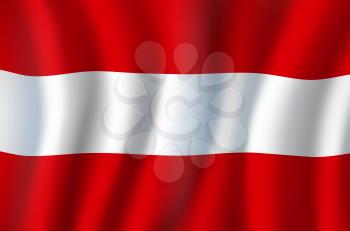Waving flag of Austria with three equal horizontal bands of red, white and red. Vector Austrian triband, coat of arms, national european country official symbol. Heraldry, windy textile banner
