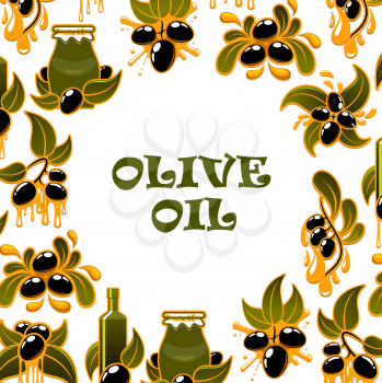 Organic olive oil in bottle and jar, premium quality food products and cooking. Vector green olives harvest, extra virgin oil drops splash, healthy natural food ingredients