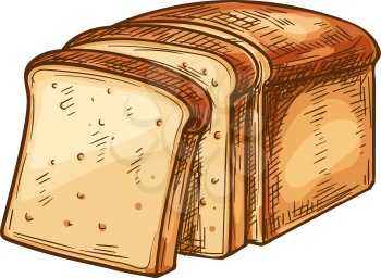 White bread toasts sketch icon. Vector bakery wheat bread square slices