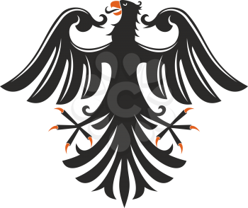 Heraldic eagle isolated bird with open wings. Vector black falcon or hawk with spread feather tail