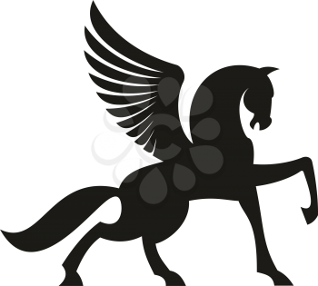 Winged horse silhouette isolated pegasus silhouette. Vector unicorn heraldic symbol, mythical animal
