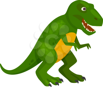 T-rex green dinosaur isolated cartoon Tyrannosaurus. Vector theropod dino animal, parasaurolophus