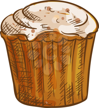 Muffin or cupcake, isolated pastry food sketch. Vector baked muffin, cake bun bakery with buttercream