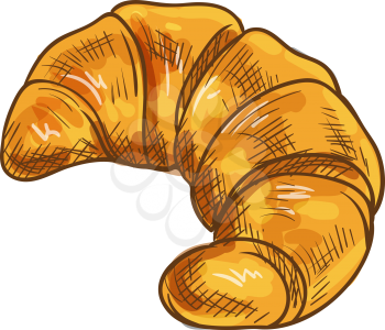 Buttery croissant continental breakfast food isolated sketch. French crescent roll, bun pastry bread