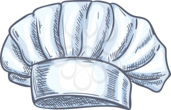 White chef cook hat isolated hand drawn sketch. Vector baker or cooker cap, kitchener headdress
