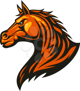 Stallion mustang isolated horse head. Vector equestrian sport mascot, racehorse animal