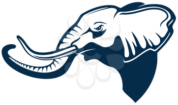 Profile of elephant head isolated jungle mammal mascot. Vector elephas with trunk and tusks