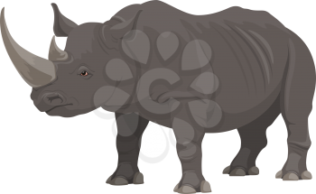 Rhinoceros wild animal vector isolated icon. African safari zoo and savanna hunt trophy rhinoceros