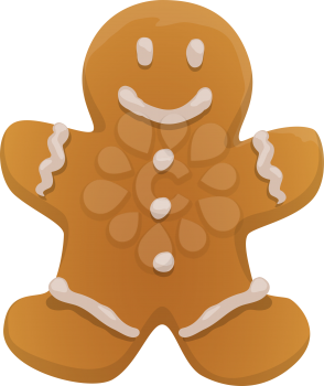 Gingerbread boy cookie isolated. Vector Christmas ginger man with white sugar icing