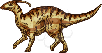 Dinosaur parasaurolophus isolated extinct animal sketch. Vector walkeri dino, extinct prehistoric creature