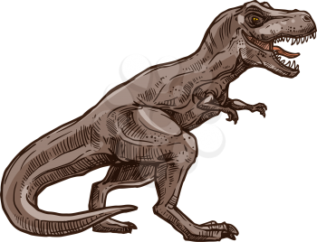 T-rex dinosaur isolated prehistoric animal sketch. Vector tyrannosaurus, raptor triceratops wildlife dino