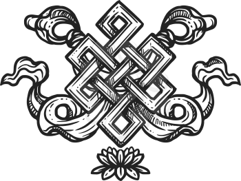 Buddhism religious symbol, endless knot. Buddhist Hinduism Dharma religion, eternal knot vector sketch