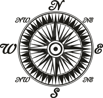 Compass rose showing directions north, south, east, and west vector isolated icon. Navigation instrument pointing direction