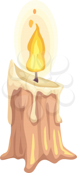 Burning wax candle with flame isolated. Vector guttering candle, Halloween symbol with fire