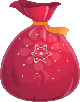 Red Santa sack of Christmas presents, bag decorated by snowflake vector icon isolated