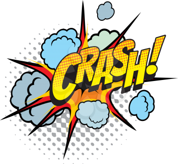 Comic book sound blast, Crash bubble cartoon halftone icon. Vector Crash sound blast explosion pop and burst bang cloud