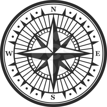 Old navigation compass heraldic icon. Vector Winds Rose symbol of nautical compass of marine and seafarer journey, ship sail navigator with direction arrow pointers to East, West or North and South