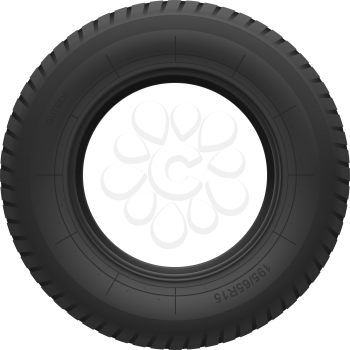 Car tyre isolated R15 rubber tire front view. Vector vehicle wheel realistic design