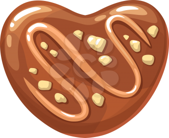 Praline chocolate candy topped by cocoa and nuts isolated. Vector sweet dessert