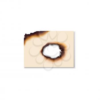 Burnt scorched piece of paper. Vector parchment sheet with dirty edges left by fire or flame
