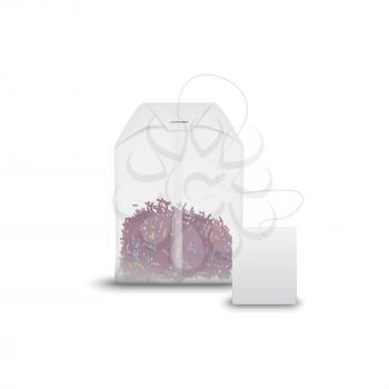 Fruit or floral brew tea bag isolated mockup. Vector herbal tea in rectangle pack