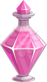 Elixir of love in diamond shape vial isolated witch potion. Vector pink mixture in magical bottle