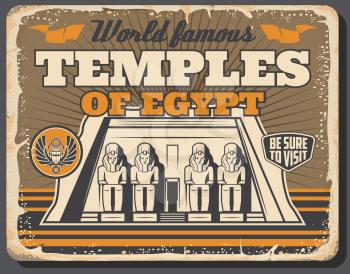 Ancient Egypt temples, Pharaoh pyramids and historic monuments landmark tours vintage poster. Vector Cairo antique city and Egyptian sightseeing travel trips to Tutankhamen Pyramids in Giza