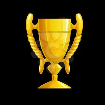 Golden trophy cup icon, vector gold winner prize, first place award. Champion goblet with twisted handles. Number one winner trophy, contest victory achievement. Success celebration, game ui asset
